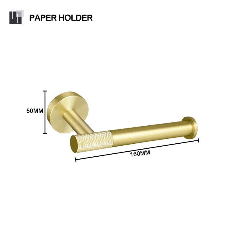 DecorBites™ Brushed Gold Bathroom Set: Towel Bar, Toilet Paper Holder, Hook - Wall Mount Kit
