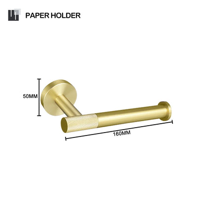 DecorBites™ Brushed Gold Bathroom Set: Towel Bar, Toilet Paper Holder, Hook - Wall Mount Kit