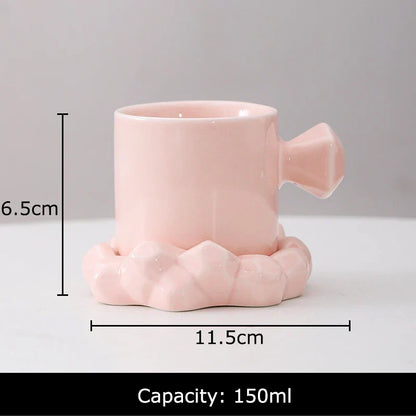 DecorBites™ Bowknot Decor Porcelain Cup & Saucer Set - Elegant Coffee Mug for Dining Table