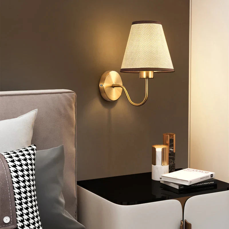 Gold Fabric Wall Lamp Vintage-Inspired Linen