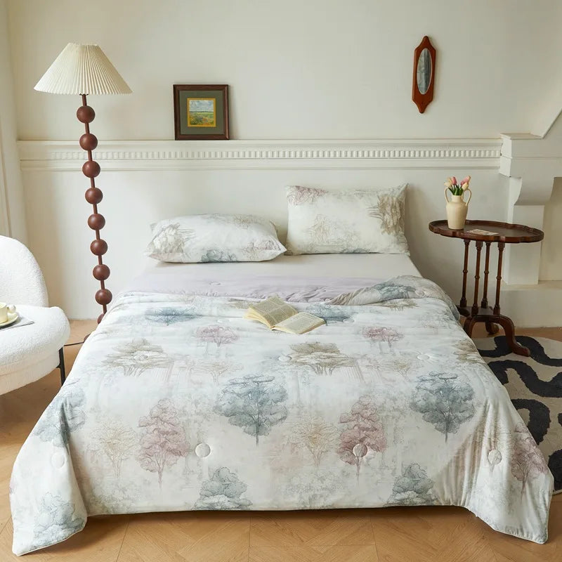 DecorBites™ Knitted Cotton Print Summer Quilt, Silk Soft Blanket