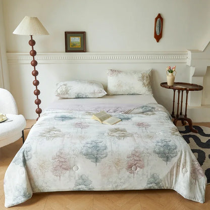 DecorBites™ Knitted Cotton Print Summer Quilt, Silk Soft Blanket