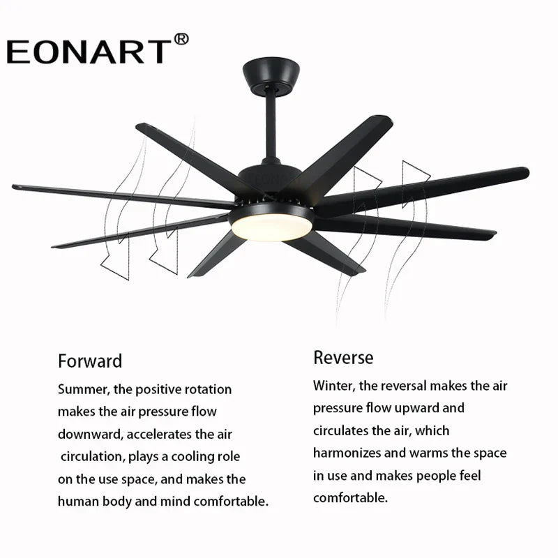 DecorBites™ 66" DC Ceiling Fan with Remote Control, Modern Aluminum 8-Blade LED Light