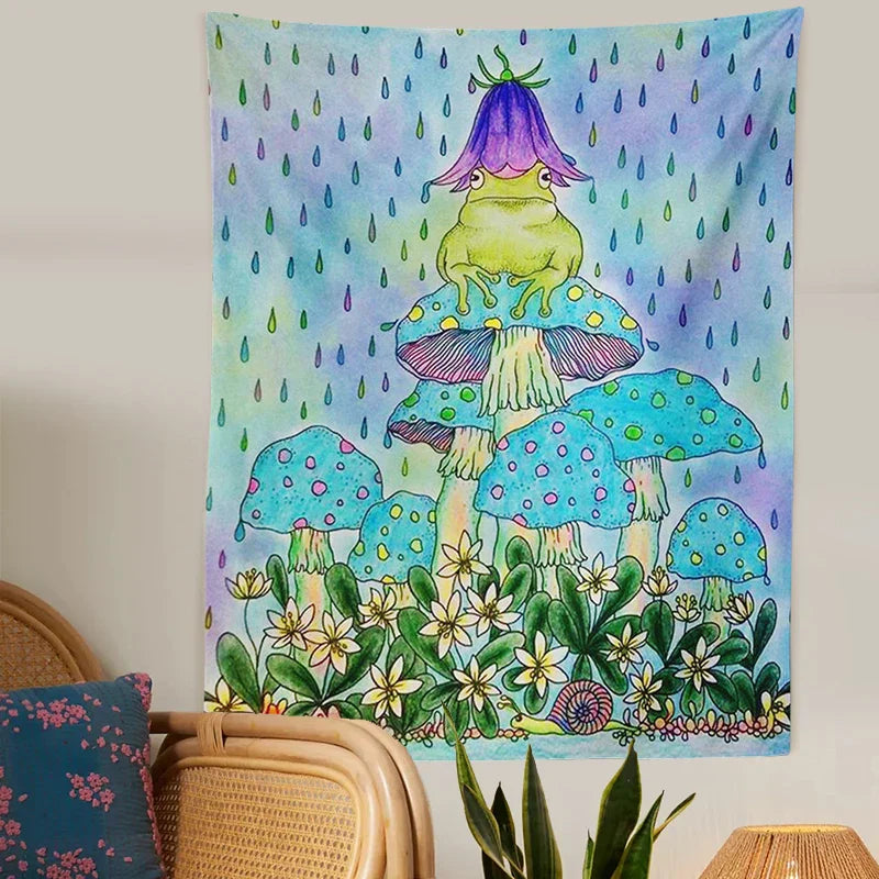 Decobites Mushroom Frog Psychedelic Tapestry Wall Hanging | Colorful Eye Carpet Tapestries