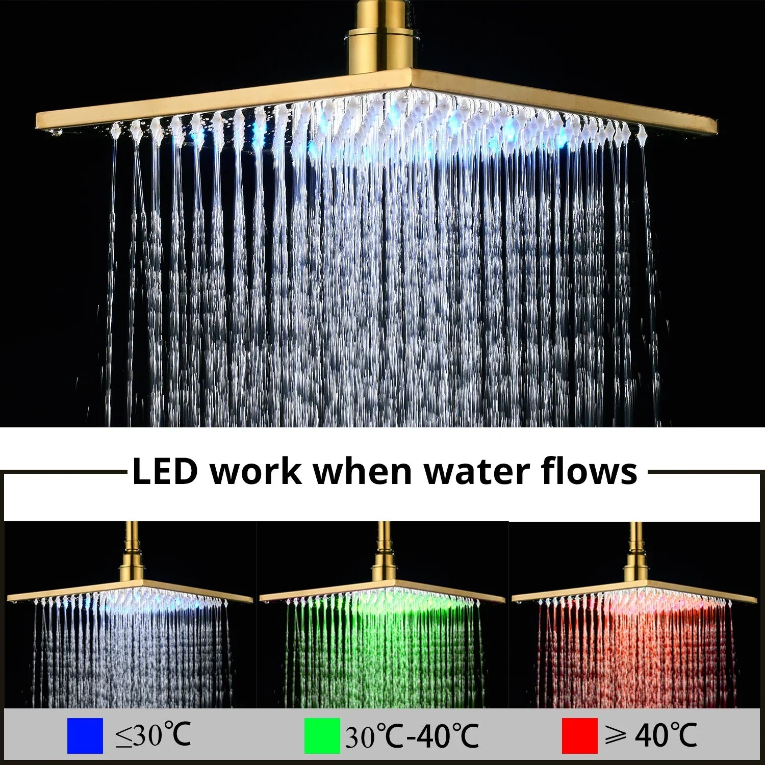 Gold LED Rainfall Shower 16-Inch Set