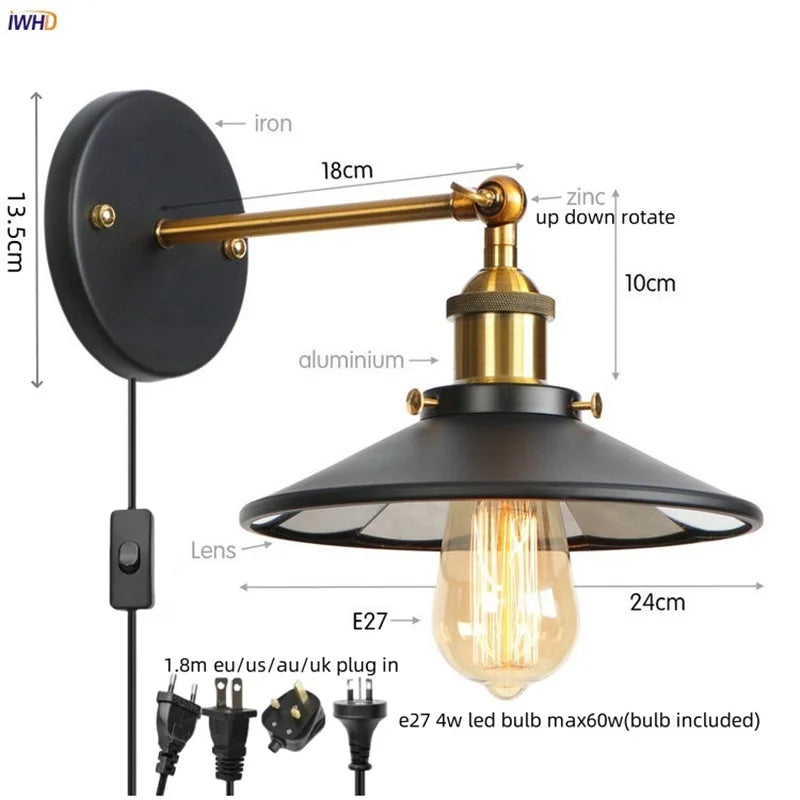 Lámpara de pared LED industrial Gold™ Decorbites para ático, escalera, bar de café, dormitorio