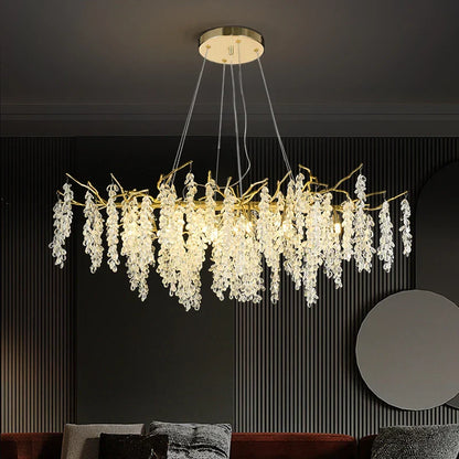 DecorBites™ Frosted Aluminum Golden Branch Crystal Chandelier