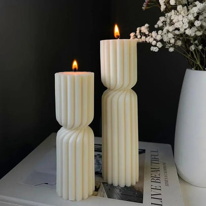 Wave cylindrical candle silicone mold with irregular geometric shape twisted stripes cylindrical candle mold resin gypsum mold