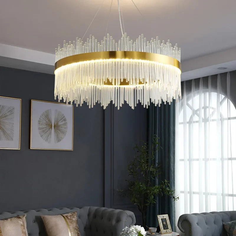 DecorBites™ Crystal Chandelier: Modern Nordic LED Lighting for Living Room, Dining, and Bedroom
