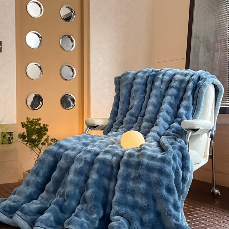 DecorBites™ Cozy Bubble Faux Rabbit Fur Blanket: Warm Sofa & Bed Cover for All Seasons
