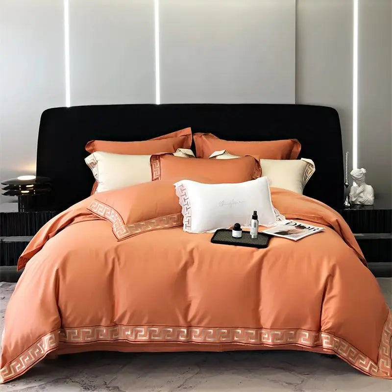Conjunto de edredón con bordado de oro Decorbites™, Ropa de cama de algodón egipcio negro, 1000TC, Doble Rey Reina