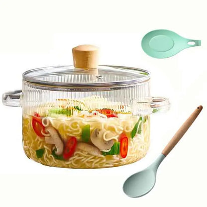 DecorBites™ Heat-Resistant Glass Cooking Pot with Lid - 1.6L | Versatile Soup and Stock Pot