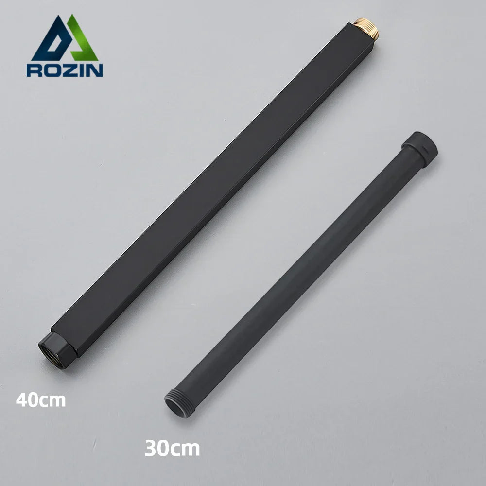 أنبوب تمديد صنبور دش الحمام الأسود من DecorBites™ - دائري ومربع 30/40 سم واجهة عامة