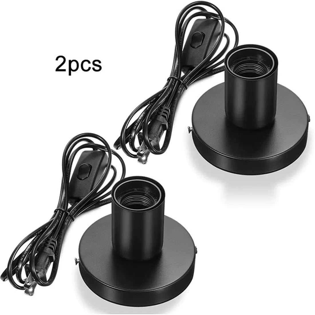 DecorBites™ Black Metal Lamp Base with Switch & Plug for E26 E27 Bulbs