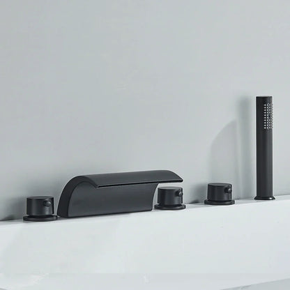 DecorBites™ Black Brass Waterfall Tub Faucet Three Handles Hot Cold Mixer