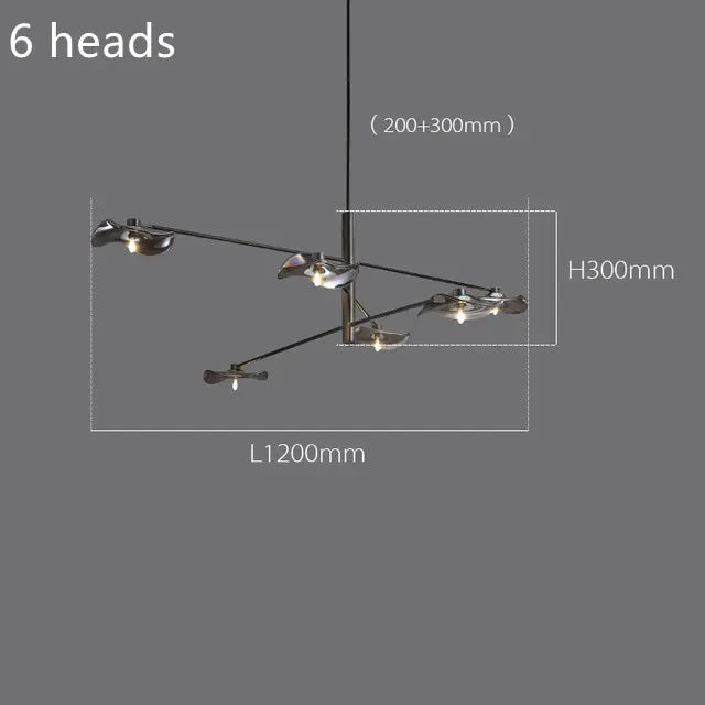 DecorBites™ Lotus Leaf Glass Iron Chandelier for Bedroom Living Room Hall Lighting