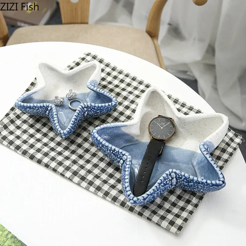 DecorBites™ Ceramic Marine Life Decorative Storage Tray for Dresser or Tabletop