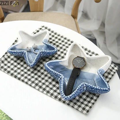 DecorBites™ Ceramic Marine Life Decorative Storage Tray for Dresser or Tabletop