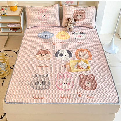 DecorBites™ Cartoon Pattern Latex Mattress Set for Home, 3-Layer Rebound Soft Breathable Bed Sheets