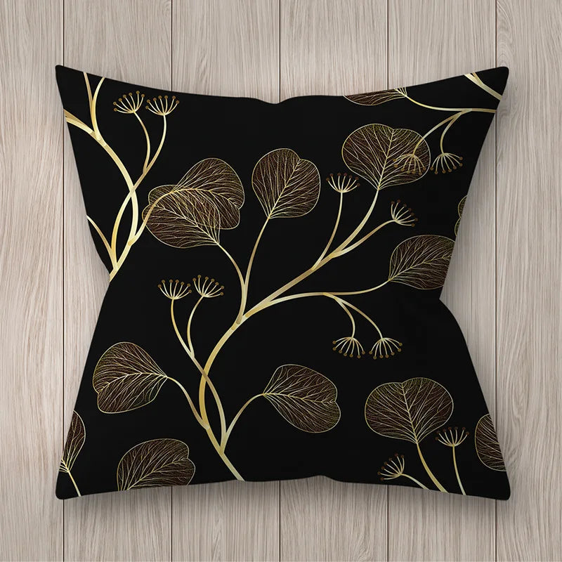 Fundas de almohada de 45x45 cm con diseño de hojas doradas de DecorBites™ - Decoración nórdica para sofá negro