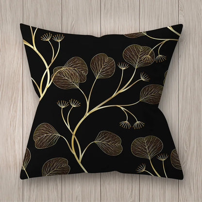 Fundas de almohada de 45x45 cm con diseño de hojas doradas de DecorBites™ - Decoración nórdica para sofá negro