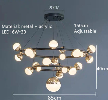DecorBites™ Gold Balls LED Chandelier: Art Deco Round Lighting with Acrylic Balls for Home Décor