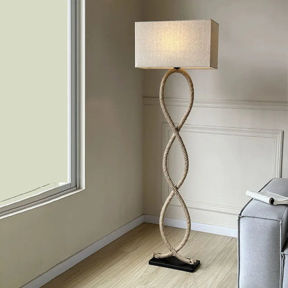 DecorBites™ Hemp Rope Fabric Shade LED Floor Lamp for Nordic Retro Wabi Sabi Style