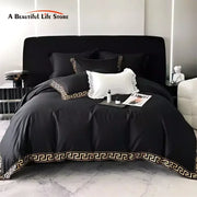 Conjunto de edredón con bordado de oro Decorbites™, Ropa de cama de algodón egipcio negro, 1000TC, Doble Rey Reina