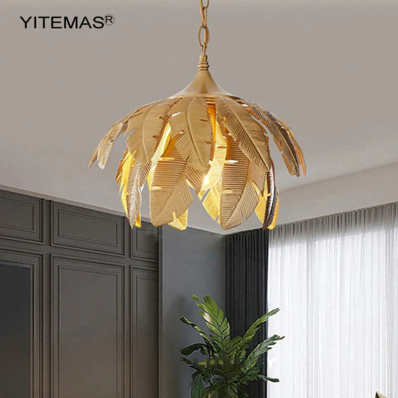 DecorBites™ Gold Leaves Chandelier Small Pendant Lighting for Kitchen Island Hallway E27 Socket