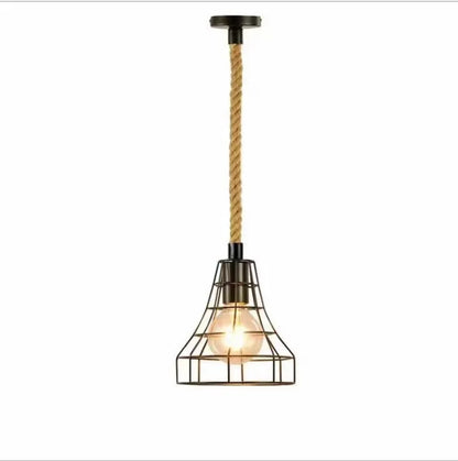 Vintage Hemp Rope Iron Pendant Light in Black