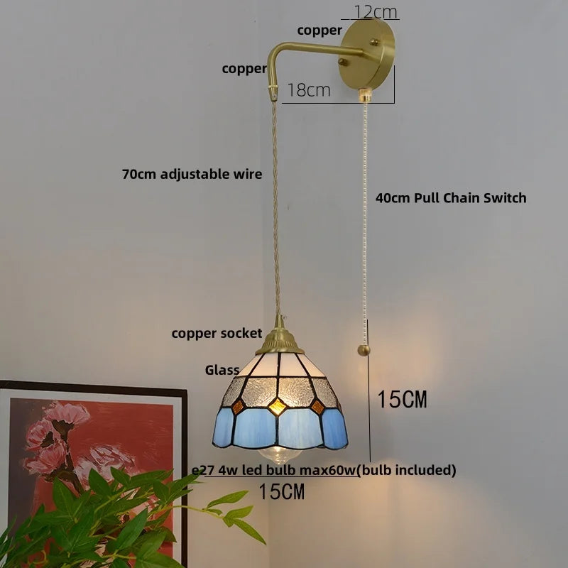 Decorbites™ Glas Messing LED Wandarmleuchte mit Zugschalter Vintage Waschtischleuchte