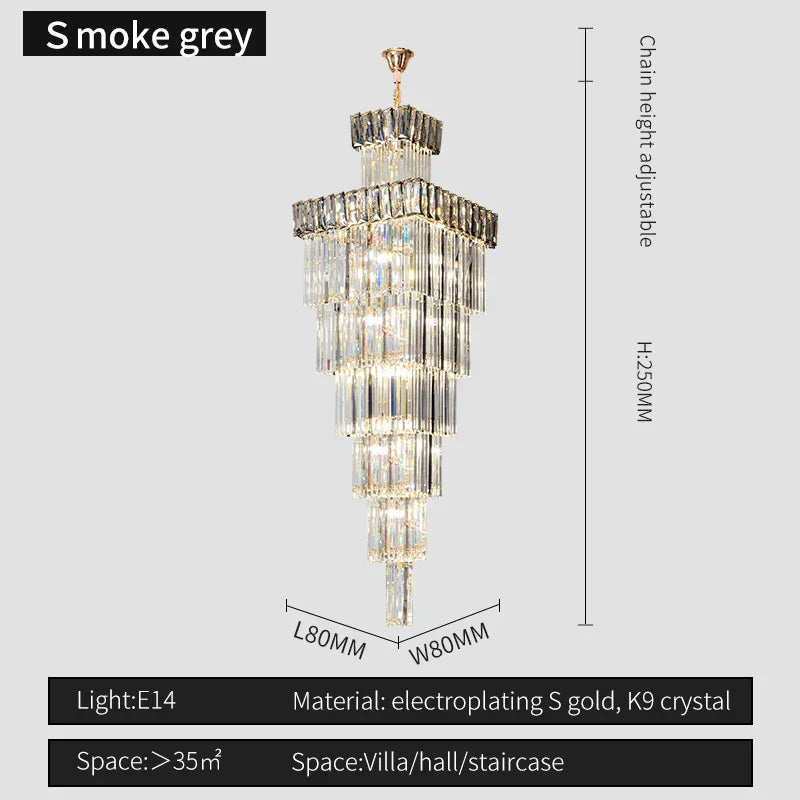 DecorBites™ Crystal Chandelier: Duplex Villa Spiral Staircase Pendant Light