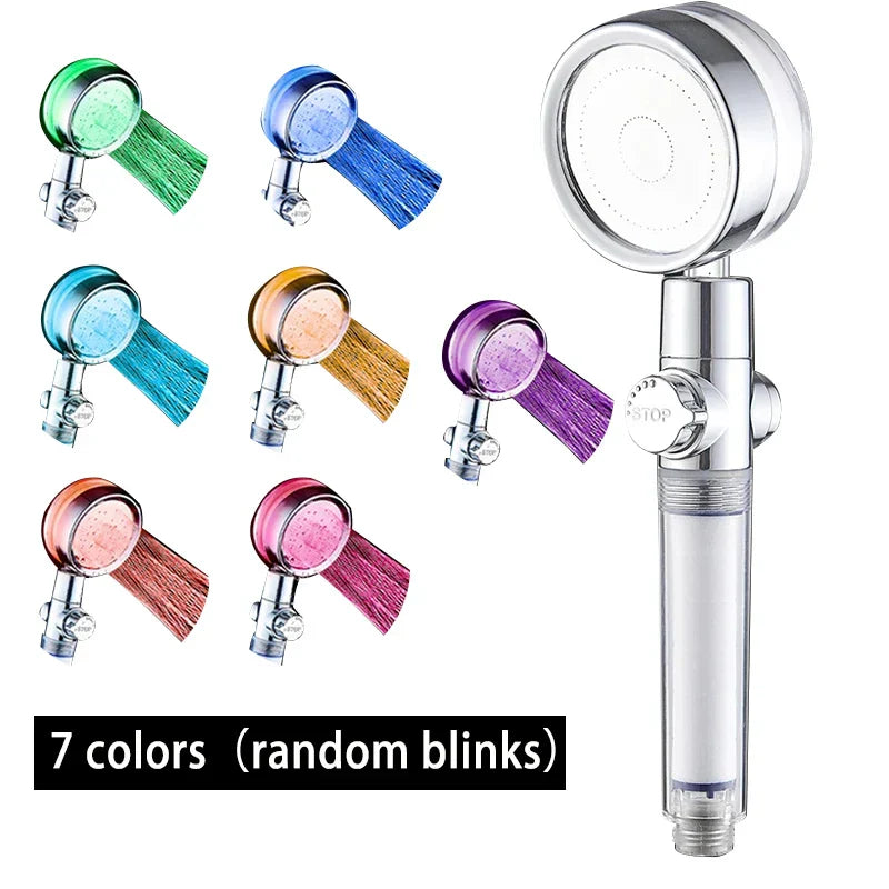 DecorBites™ 7-Color LED Handheld Shower Head with Stop Button and High Pressure Nozzle