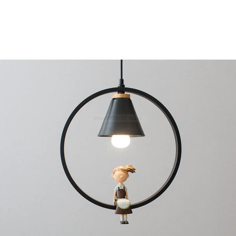 DecorBites™ Iron Ring Pendant Lights Nordic Modern Child Bedroom Hanging Lamps Led Bird Light E27