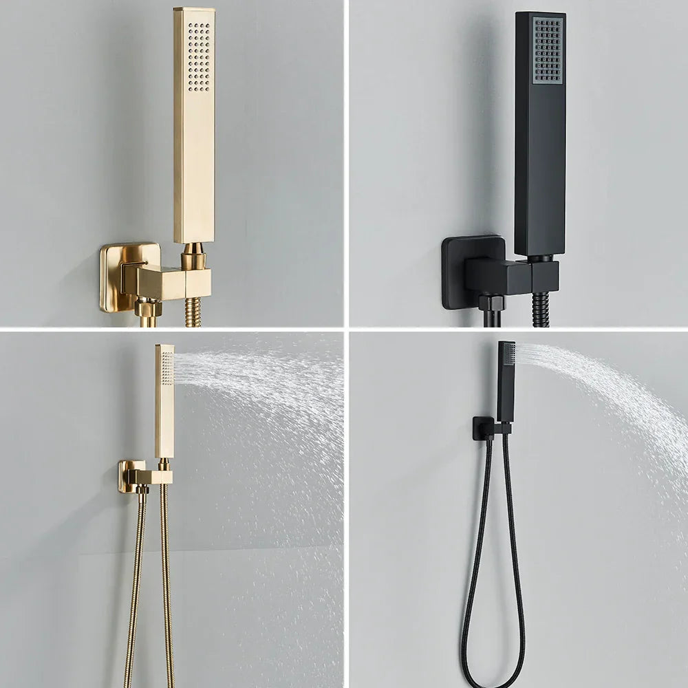 DecorBites™ Brushed Gold LED Rainfall Shower Set with Thermostatic Faucet
