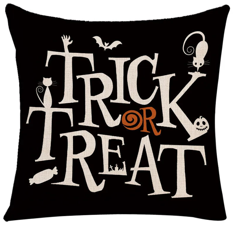 Funda de cojín de lino Decorbites™ de Halloween para la decoración del salón y el sofá - Truco o trato