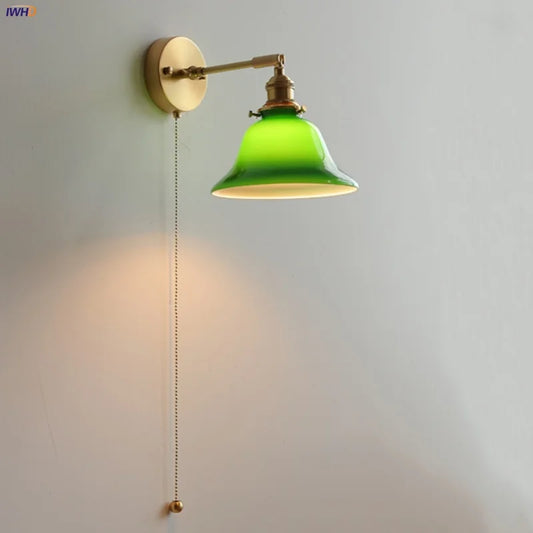 DecorBites™ Green Loft LED Wall Light: Vintage Bedside Lamp, Up Down Rotate Glass, Pull Chain Switch
