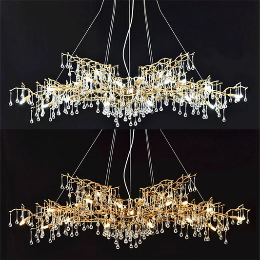 DecorBites™ Gold Crystal Chandelier: Modern LED Luxury Lighting for Living Room Villa