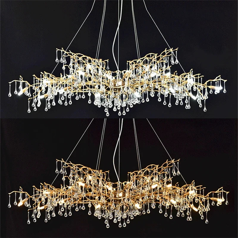 Decorbites™ Lámpara de Araña de Cristal Dorado: Iluminación LED de Lujo Moderna para Sala de Estar y Villa