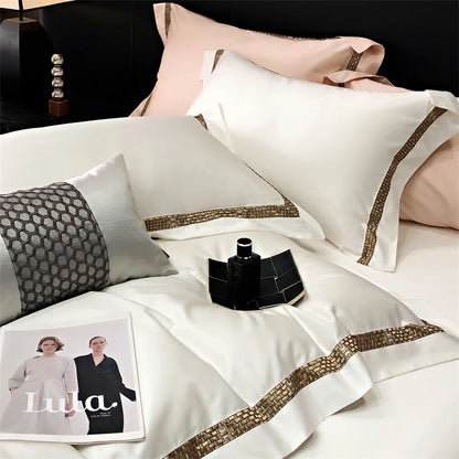 Decobites Luxury Embroidery Cotton Bedding Set with Duvet Cover, Sheet, and Pillowcases