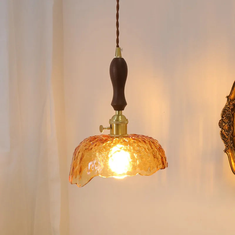 DecorBites™ Green Glass LED Pendant Lamp with Knob Switch, Copper Chandelier