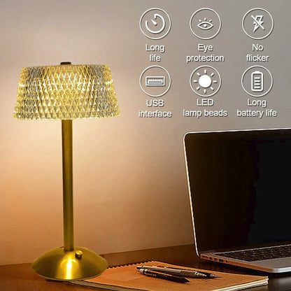 DecorBites™ Diamond Crystal Table Lamp: Retro LED Night Light for Bedroom, Office, Hotel