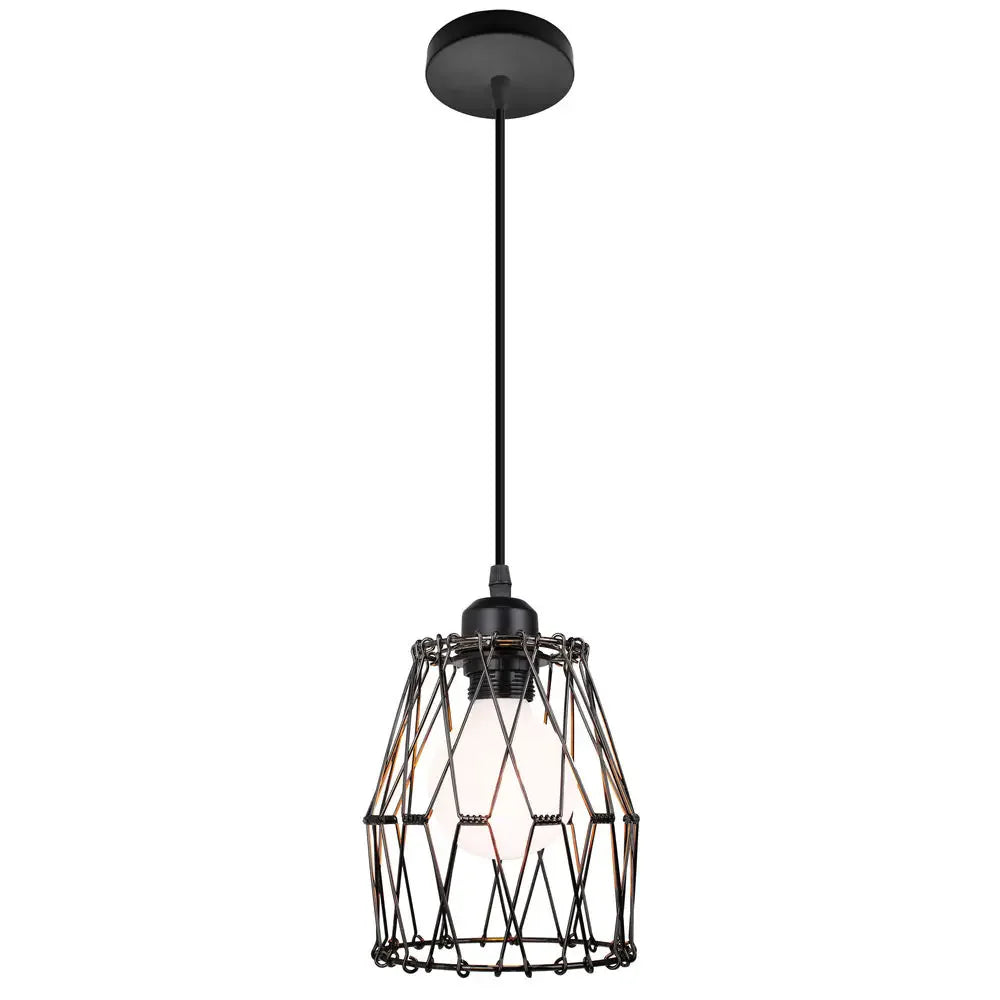 Vintage Black Metal Wire Cage Pendant Light