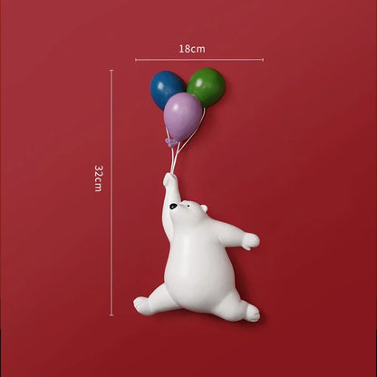 DecorBites™ Flying Bear Figurines Balloon Polar Bears Resin Decoration Modern Gift for Boy/Kids