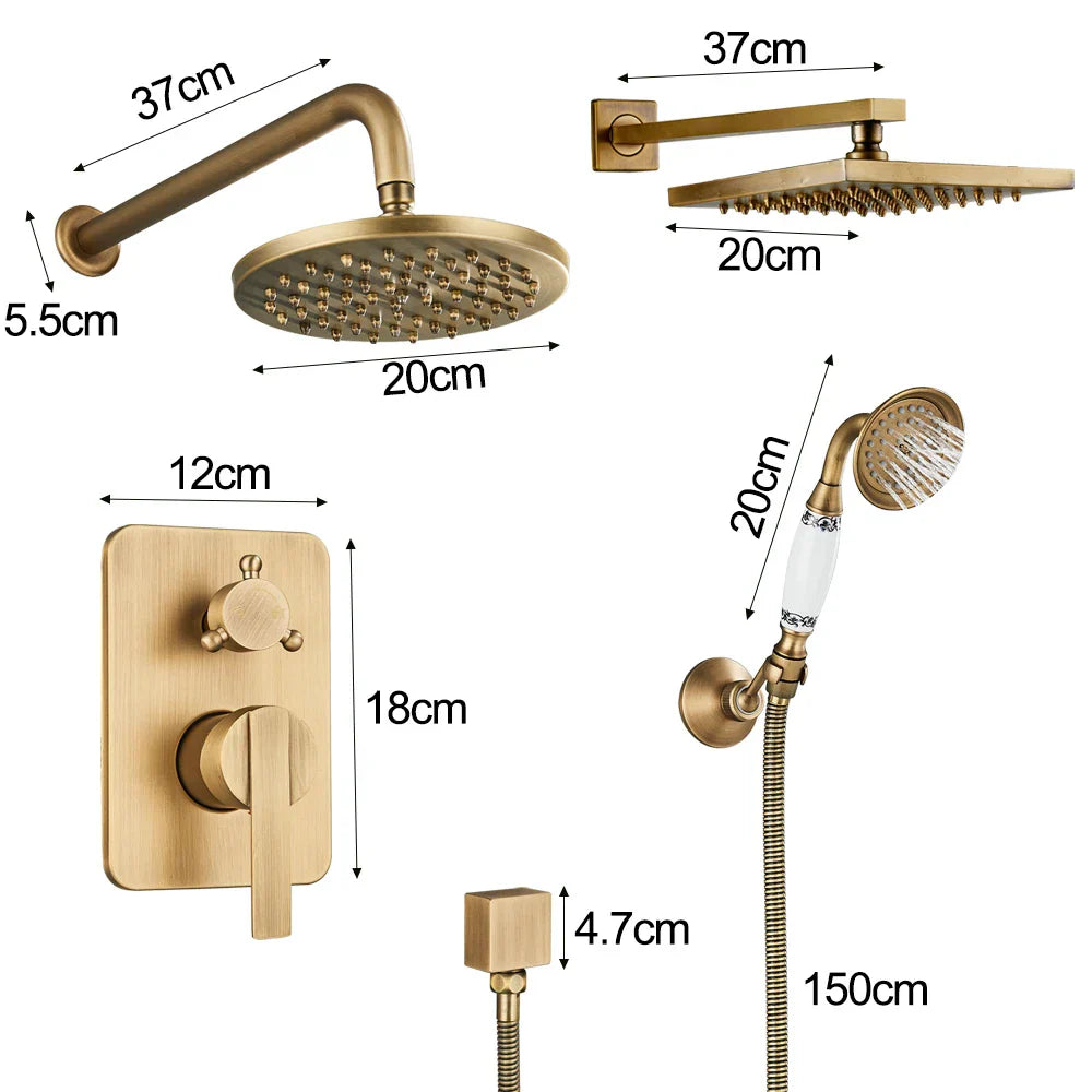 DecorBites™ Brass 8" Rainfall Shower Faucet Set Wall Mounted Mixer System for Bath