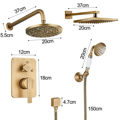 DecorBites™ Brass 8" Rainfall Shower Faucet Set Wall Mounted Mixer System for Bath