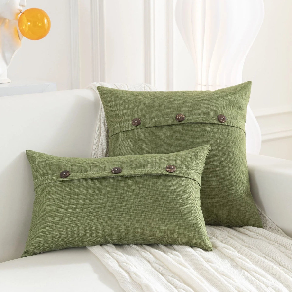 Decorbites™ Leinen-Knopf-Sofakissenbezugsset für Wohnzimmer und Bett