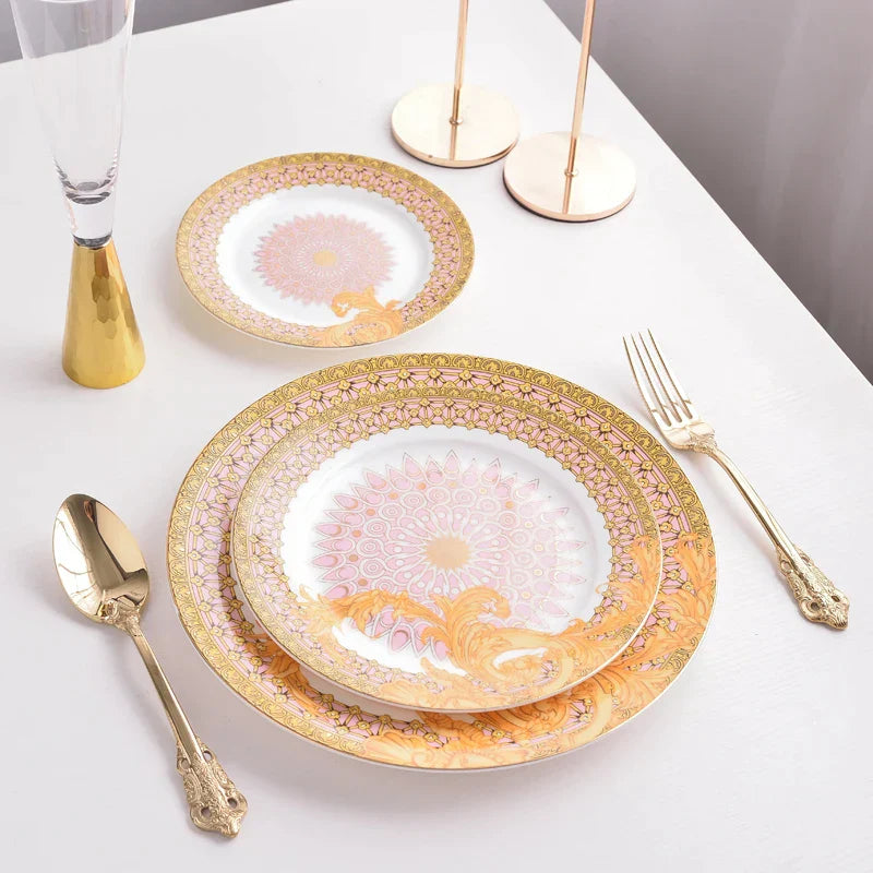 DecorBites™ Golden Flower Bone China Tableware Set