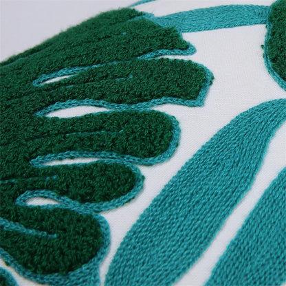 DecorBites™ Boho Floral Embroidered Canvas Cushion Cover 45*45cm for Living Room