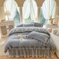 Decobites Velvet Princess Lace Ruffles Bedding Set - 4pcs Luxury Solid Color